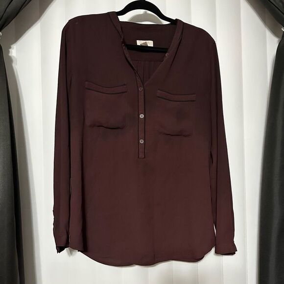 LOFT Tops - Loft Burgundy Lightweight Blouse Button Down 3/4 sleeves